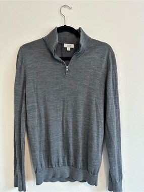 REISS Men's Merino Wool Gray Quarter-Zip Sweater Size M